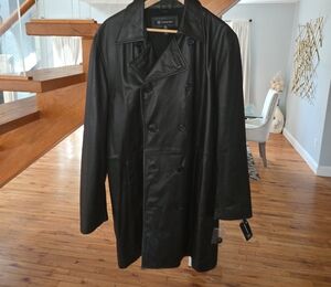 INC International Concepts Black LeatherTrench Coat